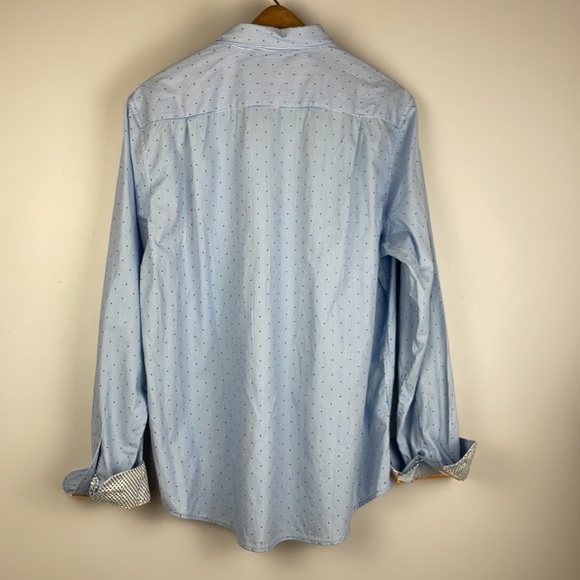 Denim & Flower Ricky Singh Men Dress Shirt SZ L Slim Fit Blue Stripes and Dots - Picture 7 of 11